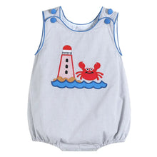 Load image into Gallery viewer, Gray Lighthouse and Crab Applique Romper
