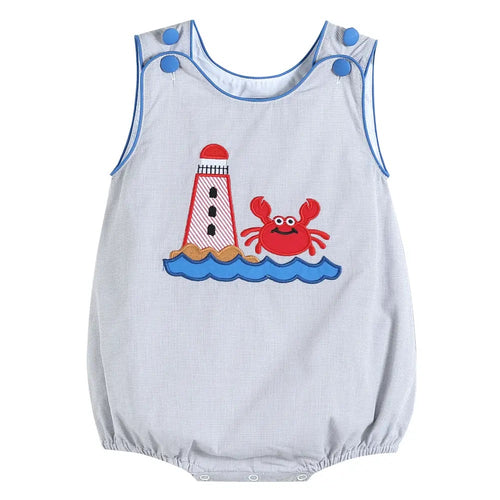 Gray Lighthouse and Crab Applique Romper