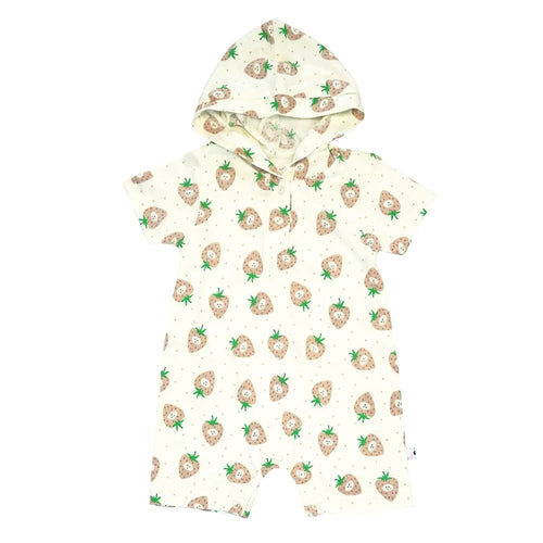 Babysoy Short Sleeve Hoodie Romper - Strawberry