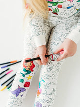 Load image into Gallery viewer, Mermaid coloring pajamas 2 piece set made from bamboo with markers