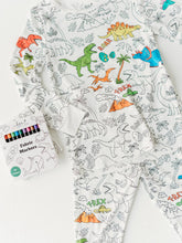 Load image into Gallery viewer, Dinosaur coloring 2 piece pajama set made from bamboo with markers