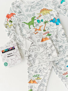Dinosaur coloring 2 piece pajama set made from bamboo with markers