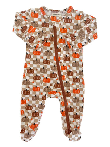 Pumpkin checkered 2 way zip footie