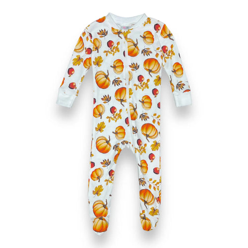 Full zip footed pajamas Fall pumpkin pajamas