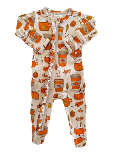 2 way zipper ruffle footie Pumpkin spice latte