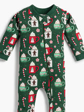 Load image into Gallery viewer, Holiday one piece baby pajamas peppermint mocha