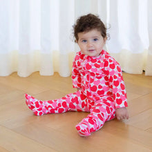 Load image into Gallery viewer, Valentine’s red and pink heart organic footie