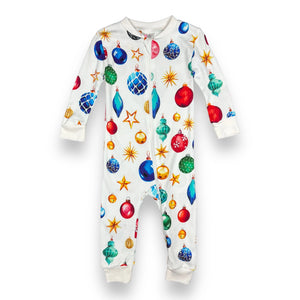 Full zip footless pajamas bright ornaments
