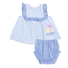 Load image into Gallery viewer, Bubbly sailboat stripe ruffle top and bloomers