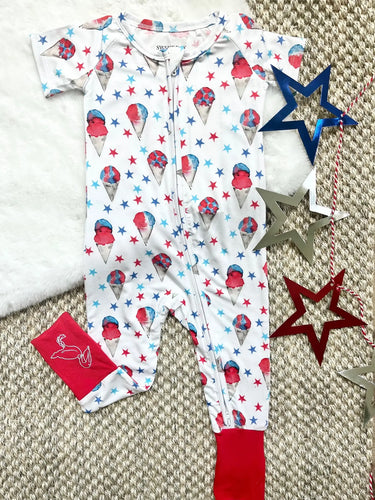 Red, white, and blue snow cone zipper onsie