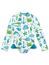 Load image into Gallery viewer, White watercolor sea one piece rash guard