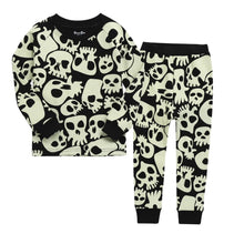 Load image into Gallery viewer, Glow in the dark Halloween skull pajamas