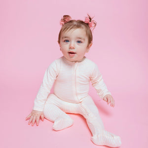 Pink stripe organic footed onsie