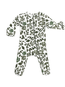 Green leaves organi footed onsie