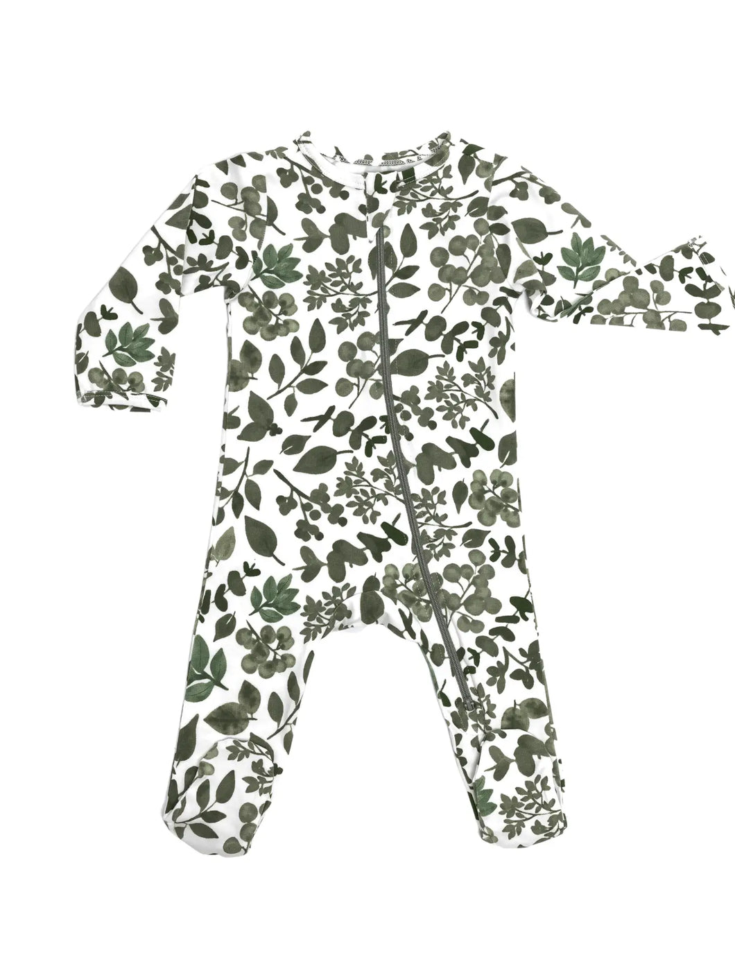 Green leaves organi footed onsie