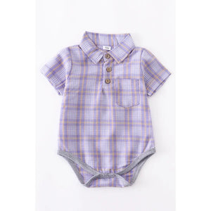 Lavender plaid baby shirt romper