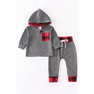 Grey and red plaid set