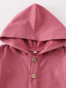 Pink button down hooded romper