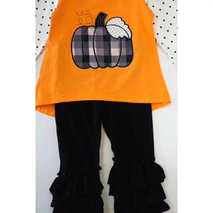 Pumpkin appliqué ruffle pants set
