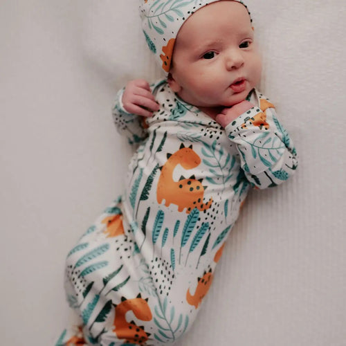 Dinosaur knotted  gown and hat