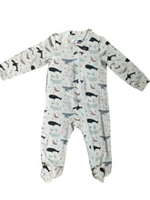 Load image into Gallery viewer, Baby footed zip romper whales