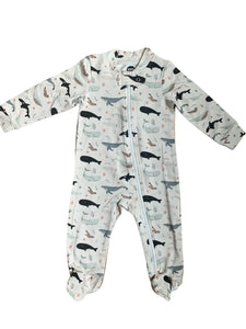 Baby footed zip romper whales