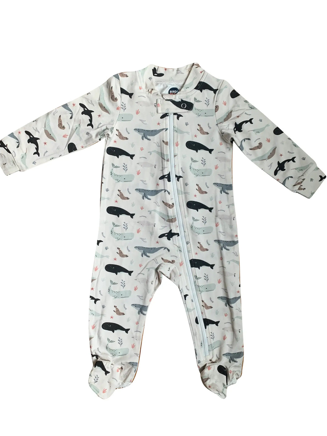 Baby footed zip romper whales