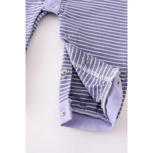 Load image into Gallery viewer, Lavender stripe button down hooded romper