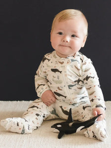Baby footed zip romper whales