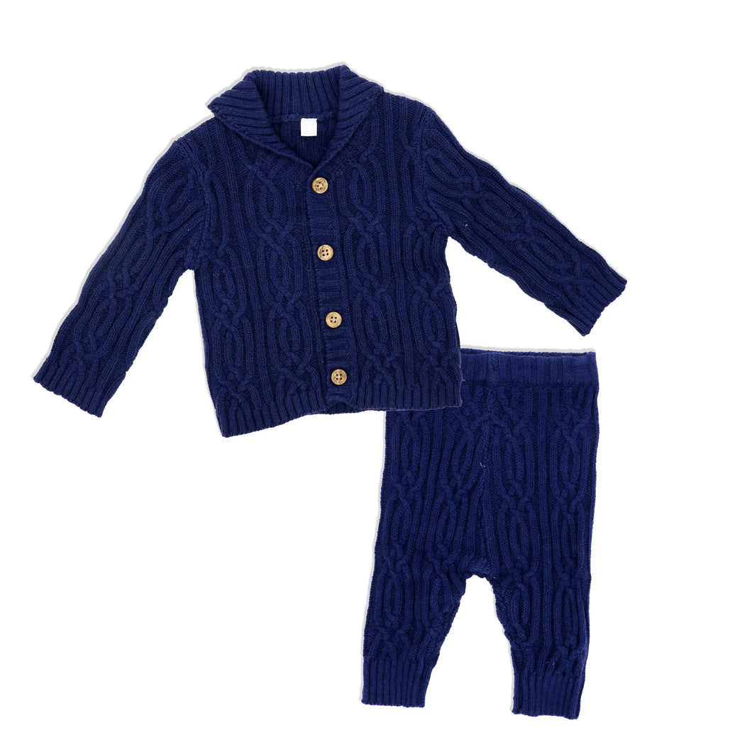 Navy knit cardigan and pants