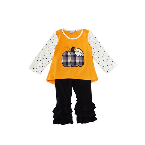 Pumpkin appliqué ruffle pants set
