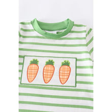 Load image into Gallery viewer, Green stripe carrot romper