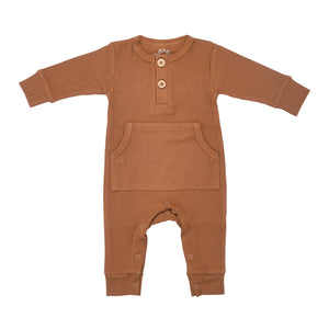 Baby ribbed play suit with pockets Clay