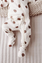 Load image into Gallery viewer, Pine cones footed zip romper