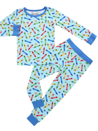 Blue crayon bamboo pajamas