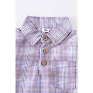 Lavender plaid baby shirt romper