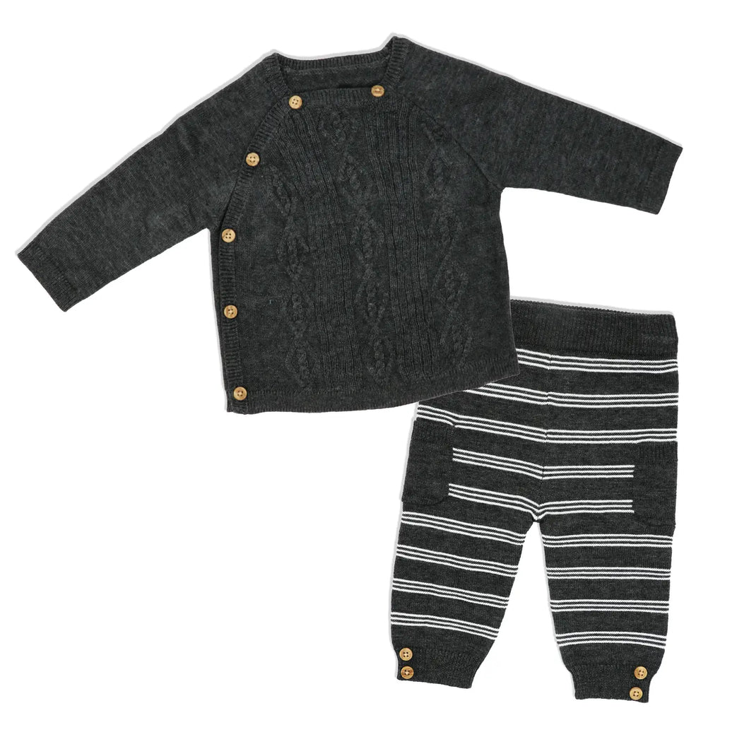 Grey knit stripe set