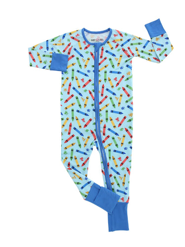Blue crayon bamboo convertible romper