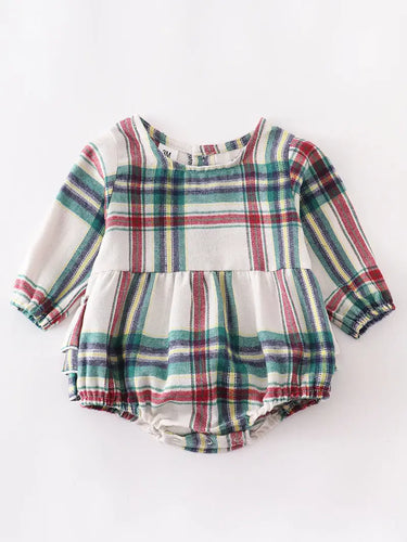 Green plaid Christmas tree romper