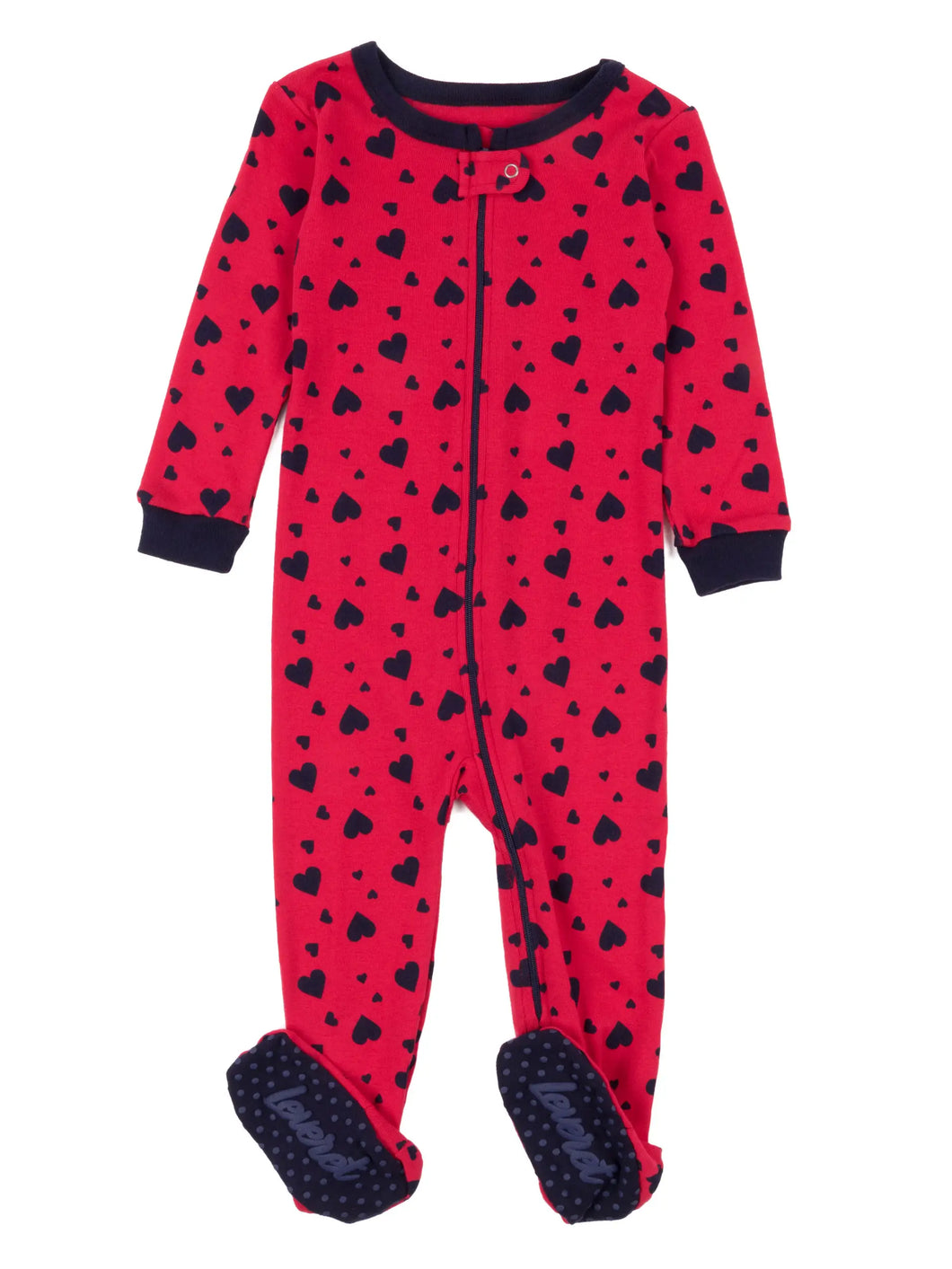 Navy hearts footed cotton  pajamas