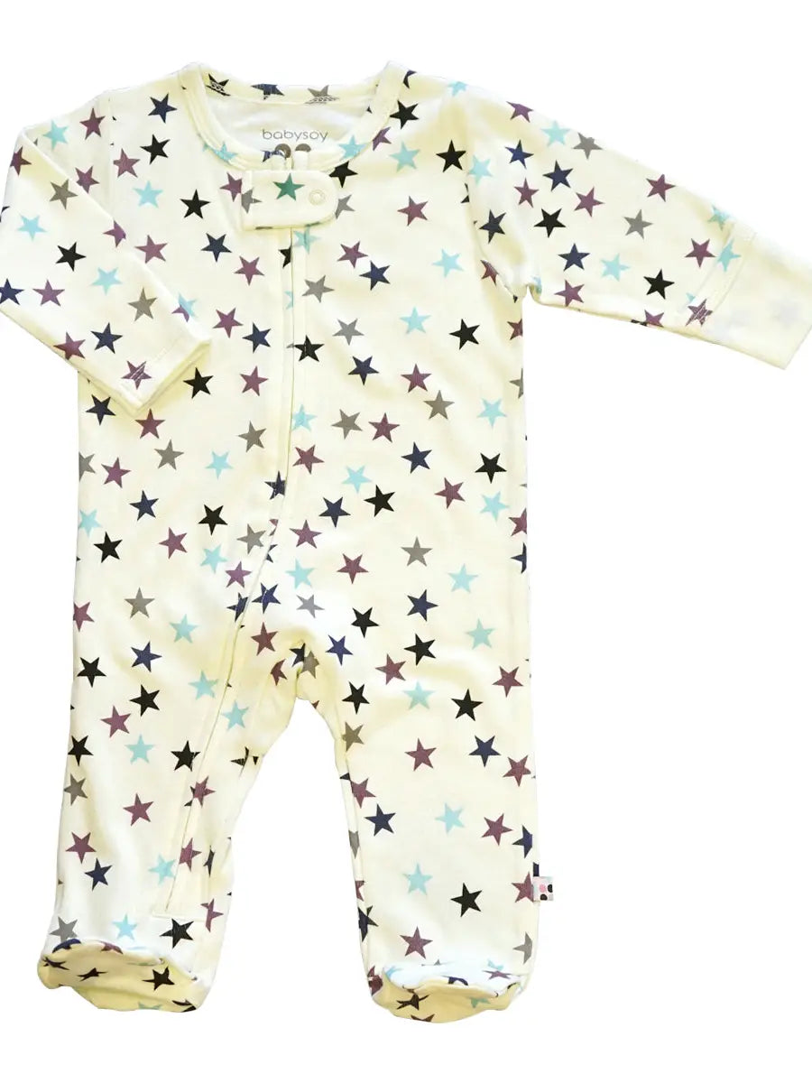 BabySoy blue Star Zipper Footie
