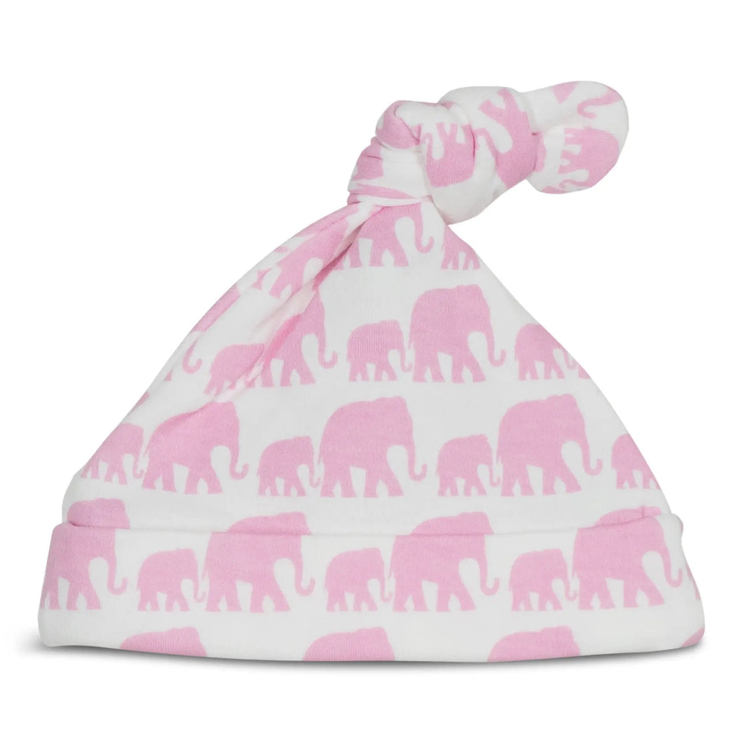 Pink elephant top knot hat