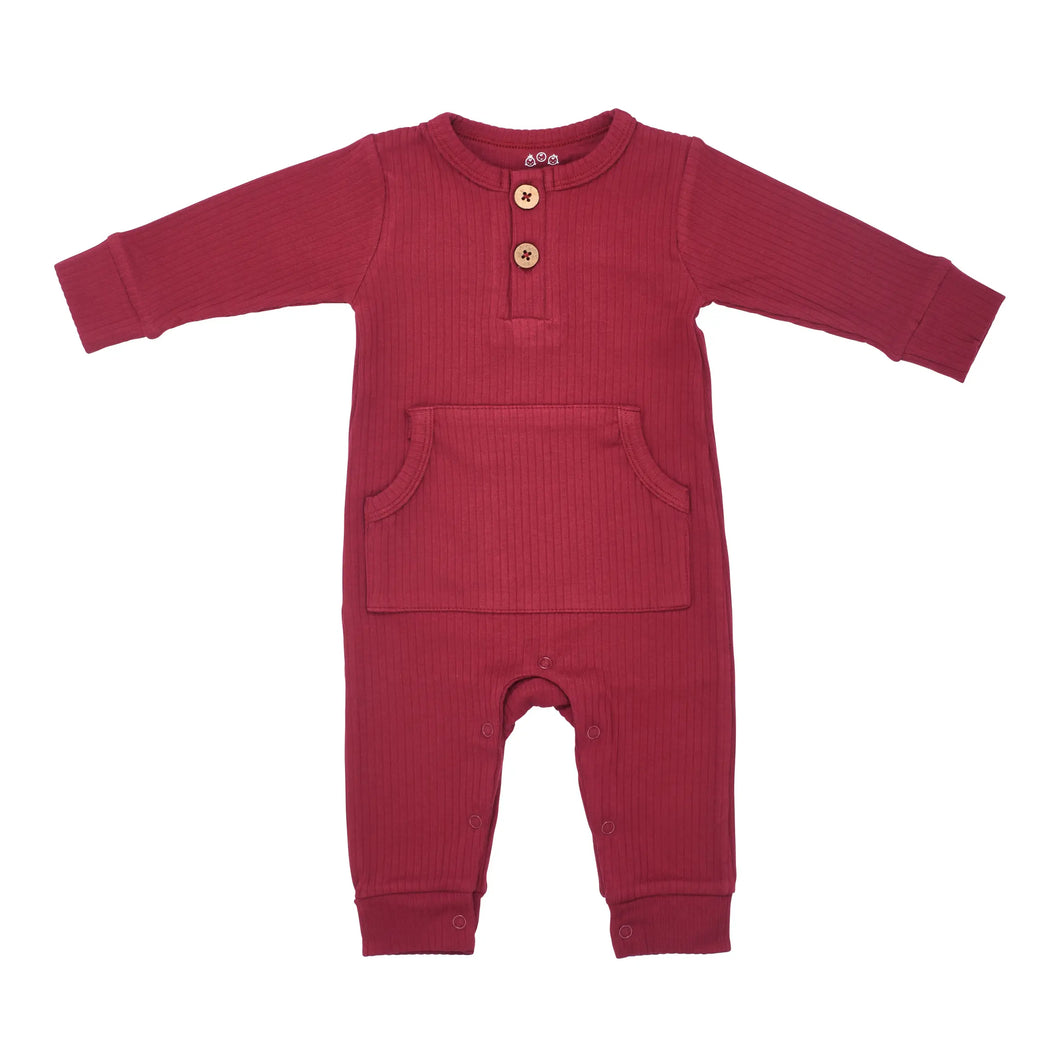 Baby ribbed play suit with pockets Ruby Red