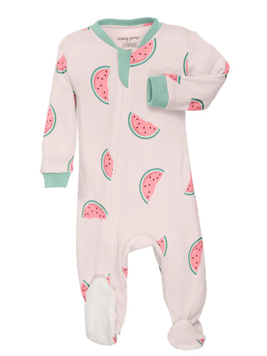 Watermelon wiggles footed bodysuit