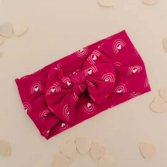 Magenta hearts and rainbows nylon headband