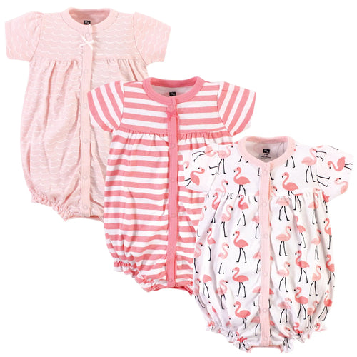 Hudson baby cotton romper Coral flamingos