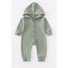 Load image into Gallery viewer, Sage button down hooded romper