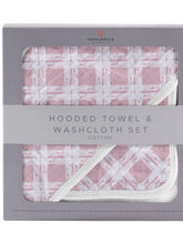 Load image into Gallery viewer, Pink plaid hooded towel and washcloth set