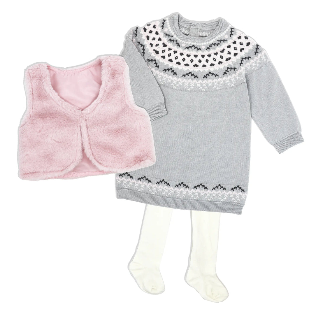 Grey fair isle knit dress set