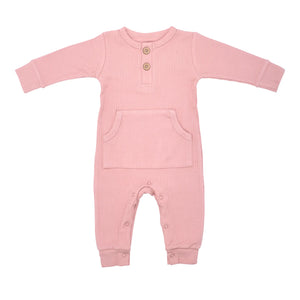 Baby ribbed play suit with pockets Dusty Rose